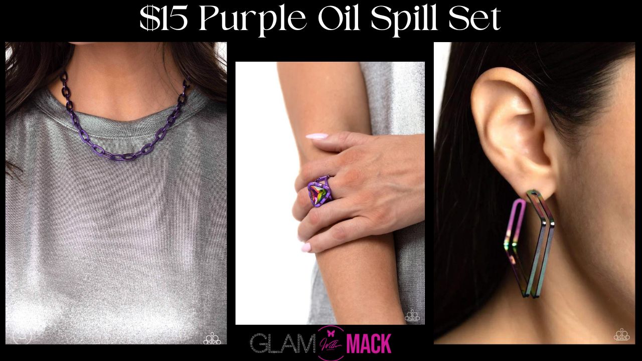 Purple Oil Spill Necklace, Bracelet & Ring Set
