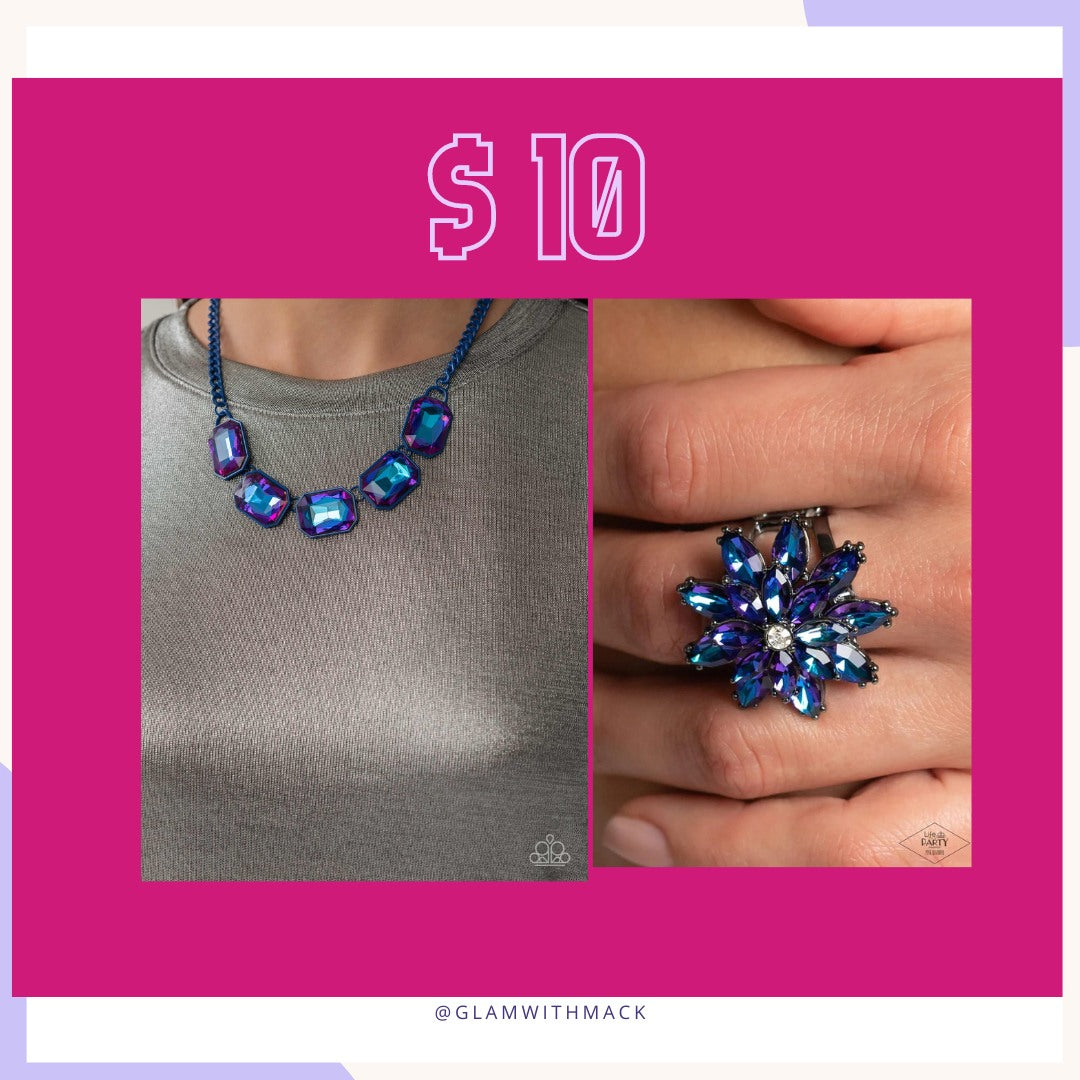 Blue/Purple UV Necklace & Ring set