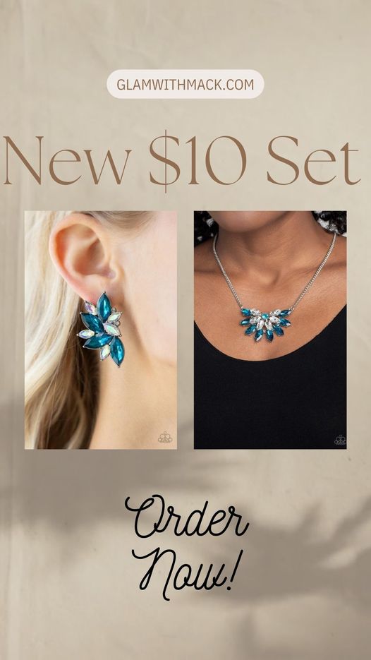Blue Rhinestone Necklace & Earrings
