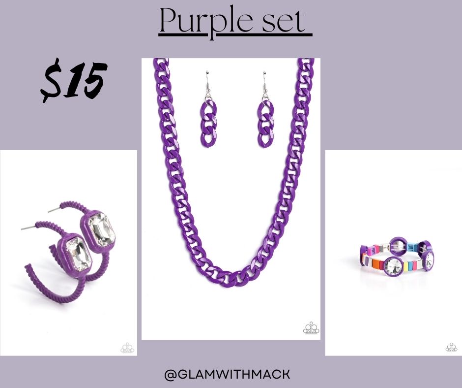 Purple Chain necklace, bracelet, & earring Set